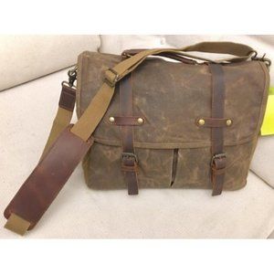 Mens Messenger Bag 15.6 Inch Waterproof Vintage Genuine Leather Waxed Canvas
